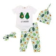 thumbnail image 1 of 2022 Baby 4Pcs Spring Outfits  Short Sleeve Cartoon Print Romper + Pants + Hat + Headband Set, 1 of 8