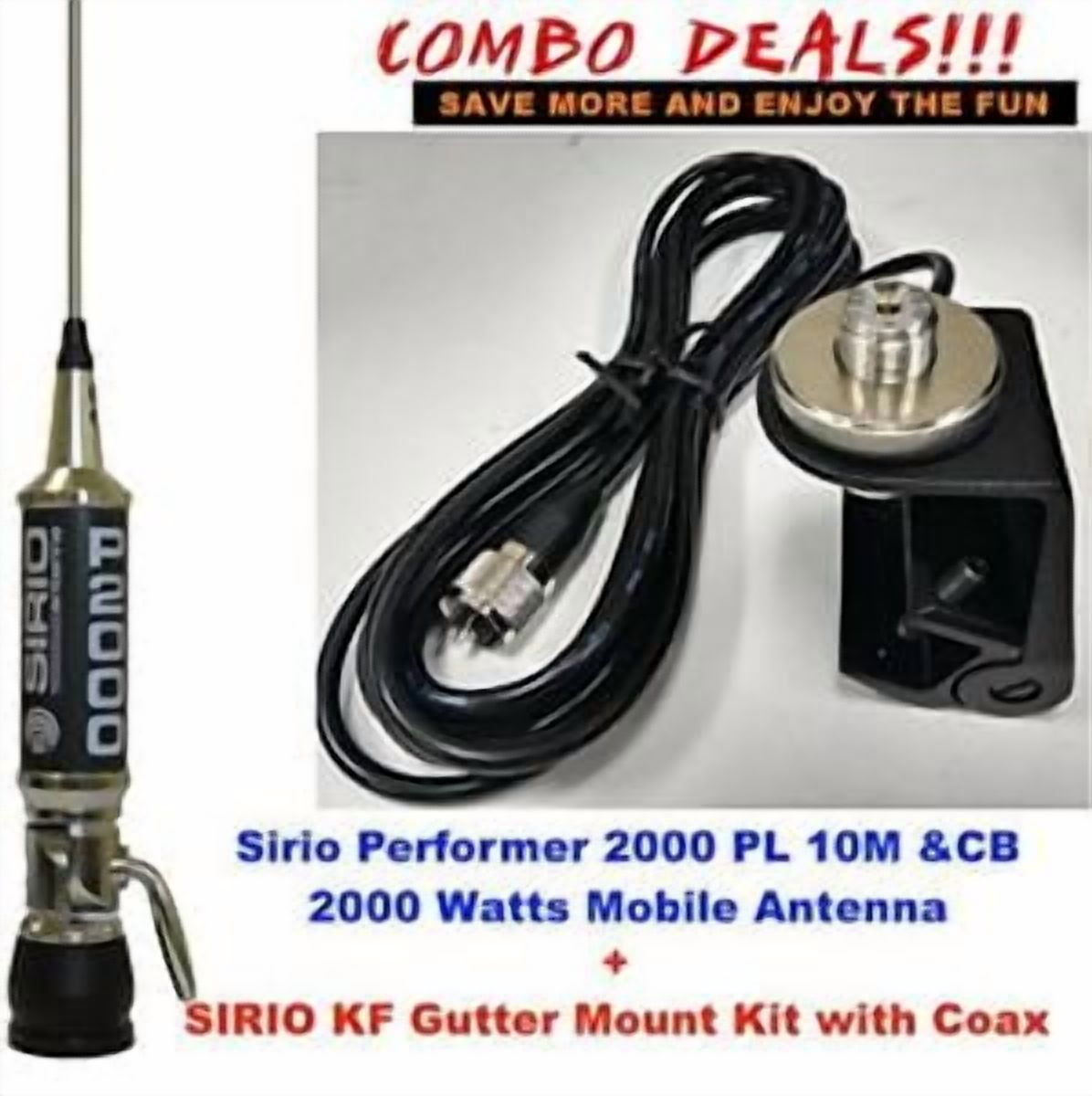 Sirio P2000 3/8" 10m & CB Mobile Trucker Antenna With USA Flag Shaft - For 3/8-24 Mount