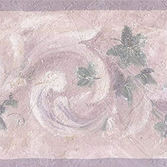 CONCORD WALLCOVERINGS ™ Abstract Floral Wallpaper Border Featuring Flowers and Leaves Vine Painting, Colors Gray Pink White Green, Size 4.5 Inches by 15 Feet SA75772