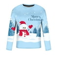 thumbnail image 4 of Hauts de Noël en Solde Hommes Décontracté Col Rond Manches Courtes Chandail Snowman Imprimé Réaliste T-Shirt Bleu Ciel TTTG, 4 of 5
