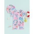 thumbnail image 3 of ALASELEGANTES Toddler Girl Summer Rash Guard  One-Piece Swimwear,6 9 12 18 24 Months 2T 3T Floral Print Ruffled Short Sleeve Swimsuit Zipper Bathing Suit with Swimming Cap, 3 of 10