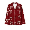 thumbnail image 5 of successthop Bow Pajamas Womens Long Sleeve Lapel Button Up Sleepwear and Pj Pant Comfortable Nightwear with Pockets Red, 5 of 7