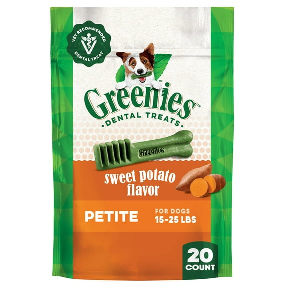 Greenies Sweet Potato Flavor Adult Natural Dental Dog Treats Petite Size, 12 oz Pack (20 Count)