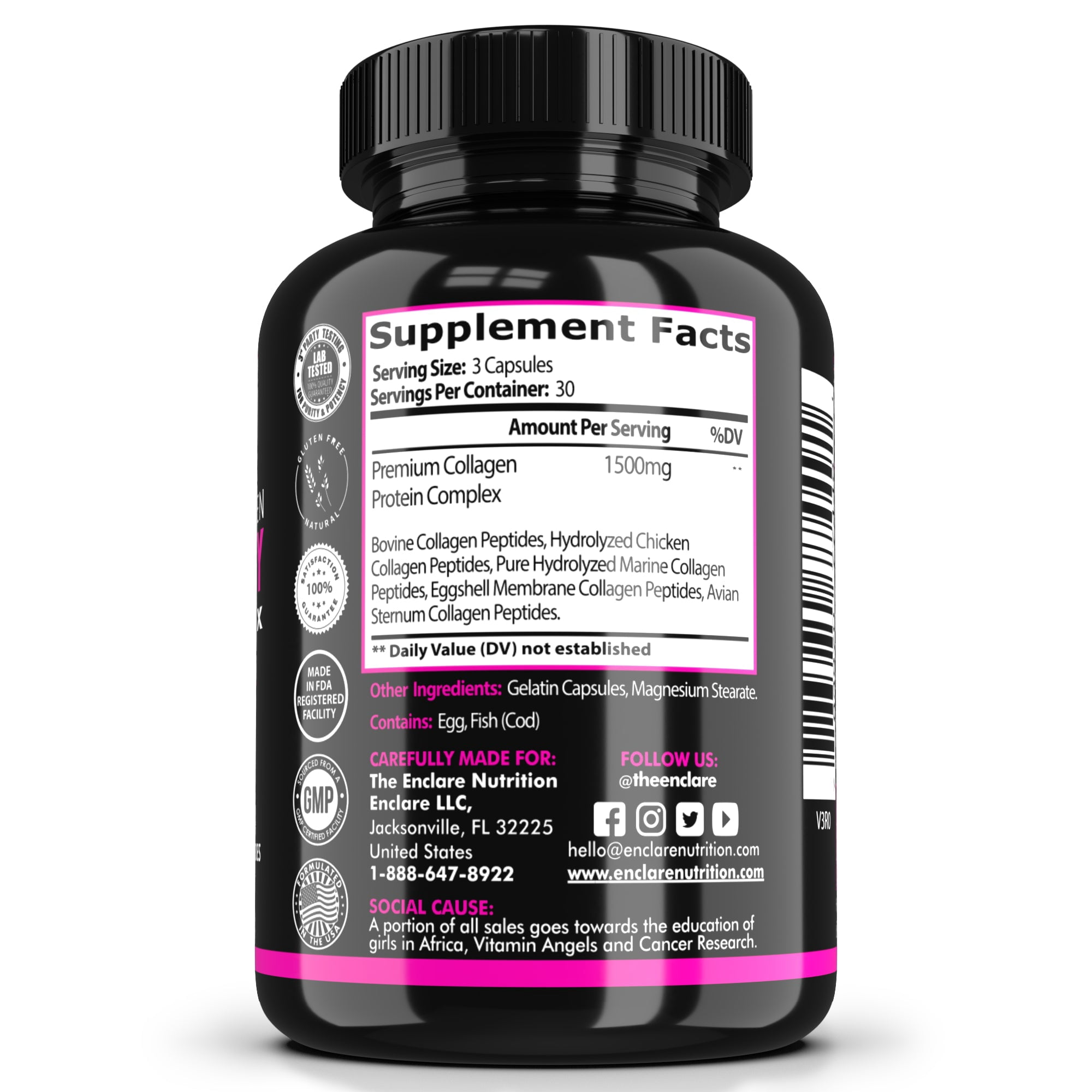 The Enclare Nutrition Multi Collagen Complex Hydrolyzed Collagen Peptides Capsule, 90ct with Box