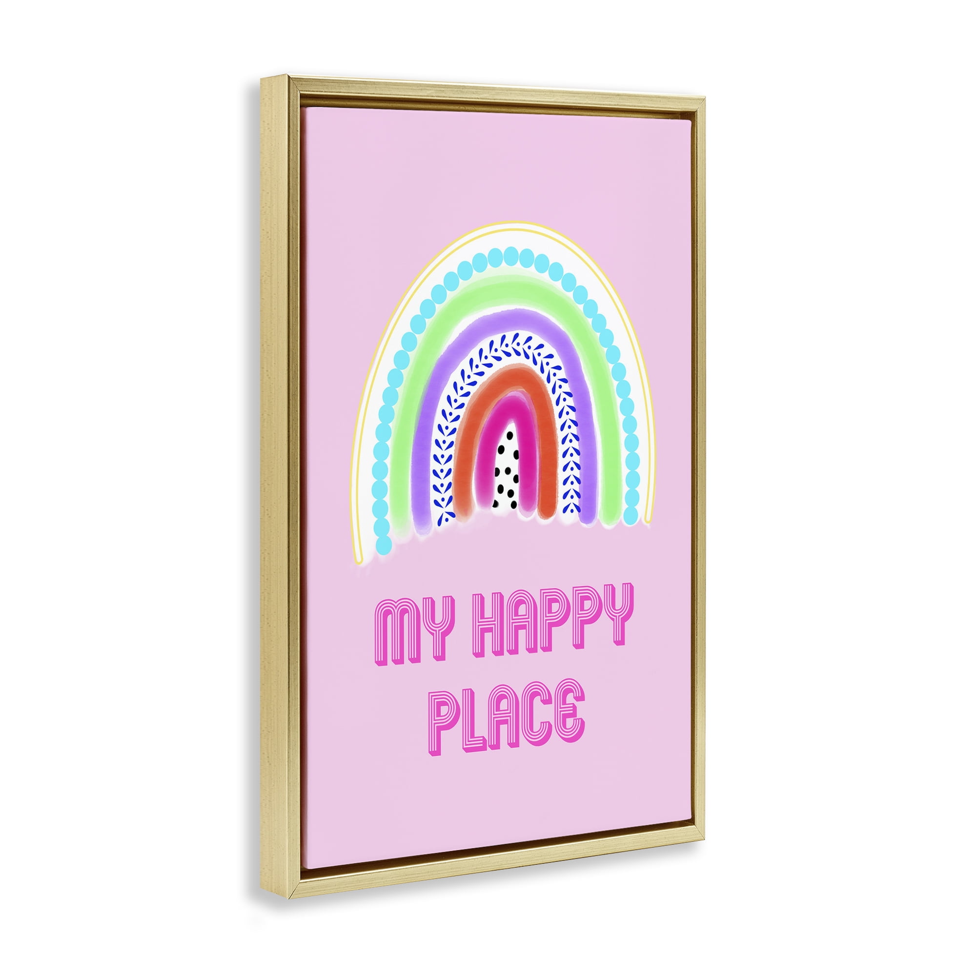 Stupell Industries Happy Place Dotted Rainbow Gold Framed Floater Canvas Wall Art, design by Pooja Dave