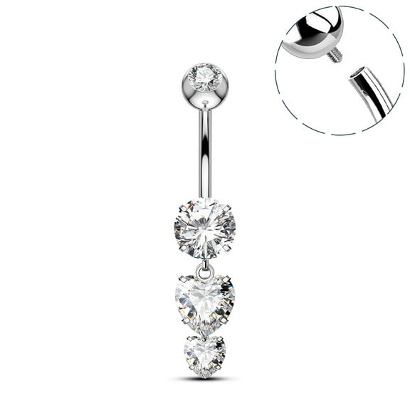 Belly Button Ring Dangle G23 Titanium Heart Cut Cubic Zirconia 14G Navel Piercing Jewelry