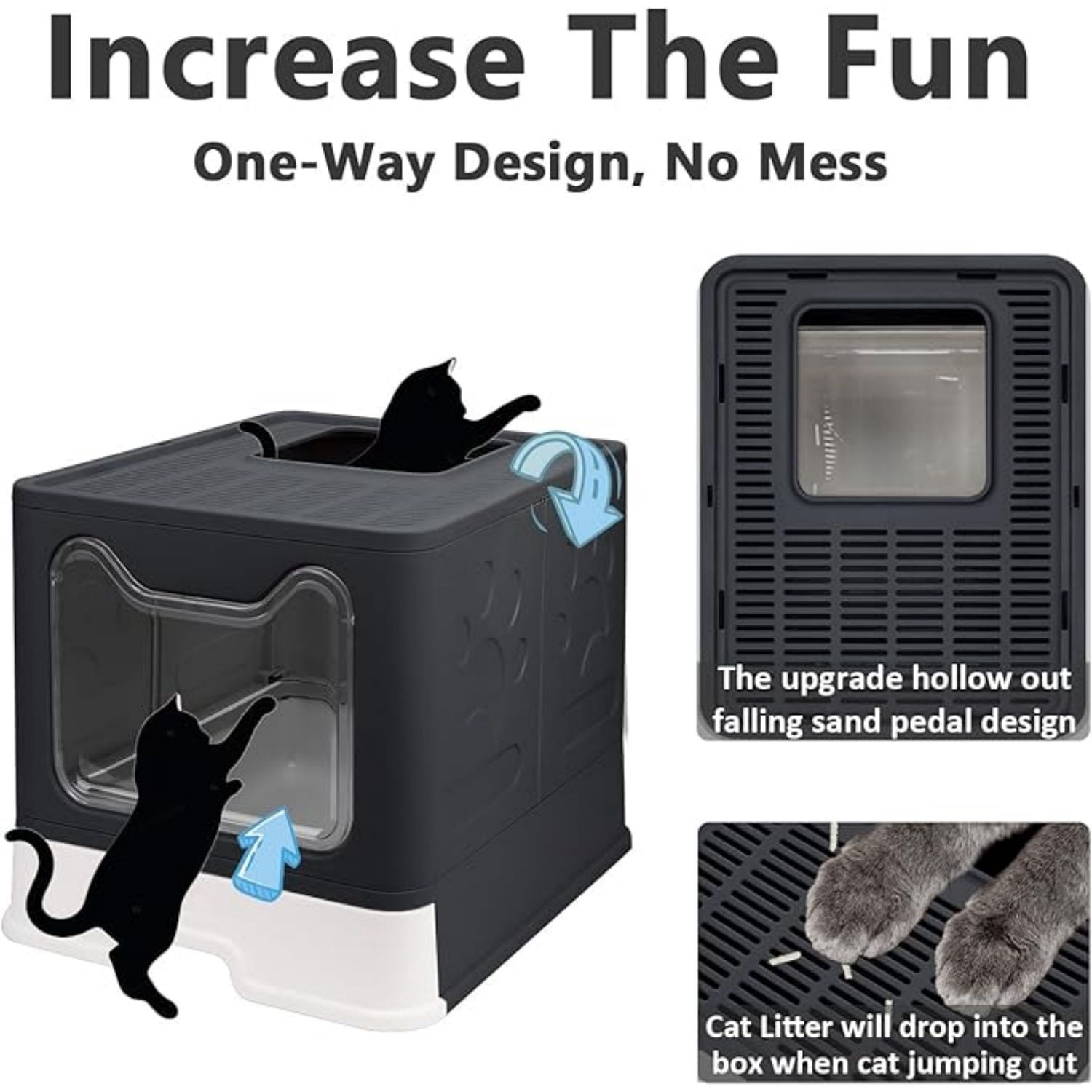 Cat Litter Box with Lid, Enclosed Potty, Large Top Entry Anti-Splashing Toilet, Easy to Clean Including Litter Scoop and 2-in-1 Cleaning Brush (Black)