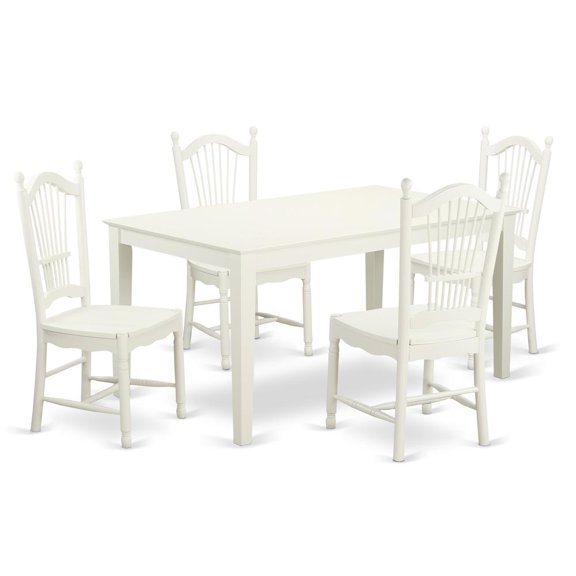East West Furniture Capri 5-piece Wood Dining Table and Chair Set in White