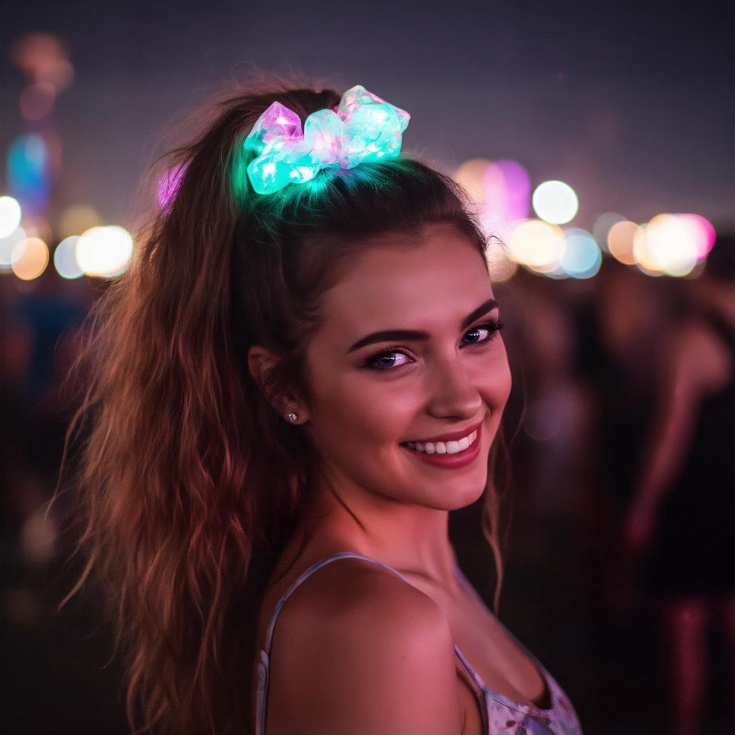 -Light Up Scrunchies -Double-layer LED Scrunchies for Women- Neon, Glow in the Dark Hair Accessories - Hair Ties & Bands - Rave Party Favors & Supplies