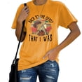 thumbnail image 1 of Camiseta de verano holgada y transpirable con cuello redondo y estampado de letras, talla XL, color amarillo mostaza, manga corta para mujer, 1 of 6