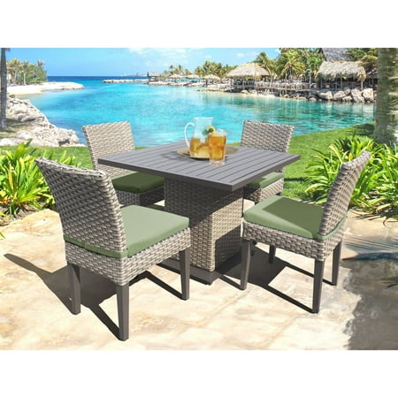 Oasis 5 Piece - TK Classics Oasis Wicker 5 Piece Outdoor Square Dining Table with Armless Chairs Set