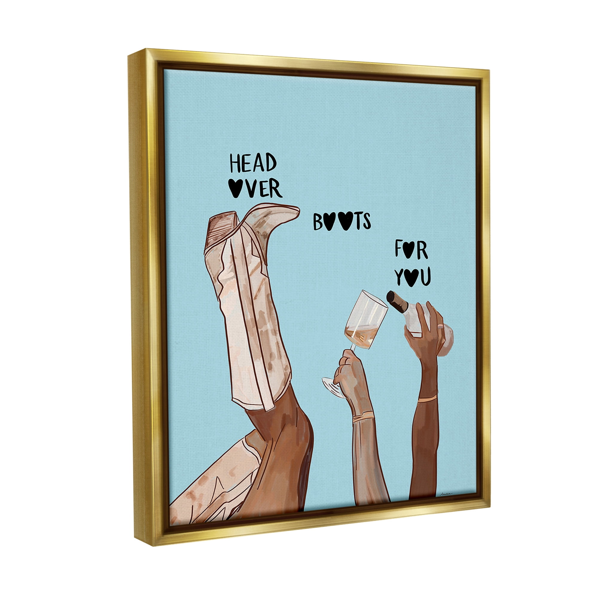 Stupell Industries Romantic Cowgirl Phrase Food & Beverage Painting Gold Floater Framed Canvas Art Print Wall Art, 17 x 21