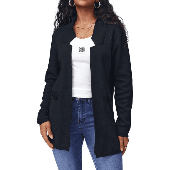 Blazers for Women Knit Cardigan Open Front Coat Long Sleeve Notch Collar Elegant Blazer Jacket