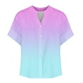 thumbnail image 4 of Tauxra T-Shirt for Women V-Neck Short Sleeve with Button Detail Loose Fit Ombre Print Casual Top for Summer, 4 of 5