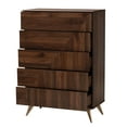 thumbnail image 3 of Baxton Studio Graceland Mid-Century Modern Transitional Walnut Brown Finished Wood 5-Drawer Storage Chest, 3 of 10