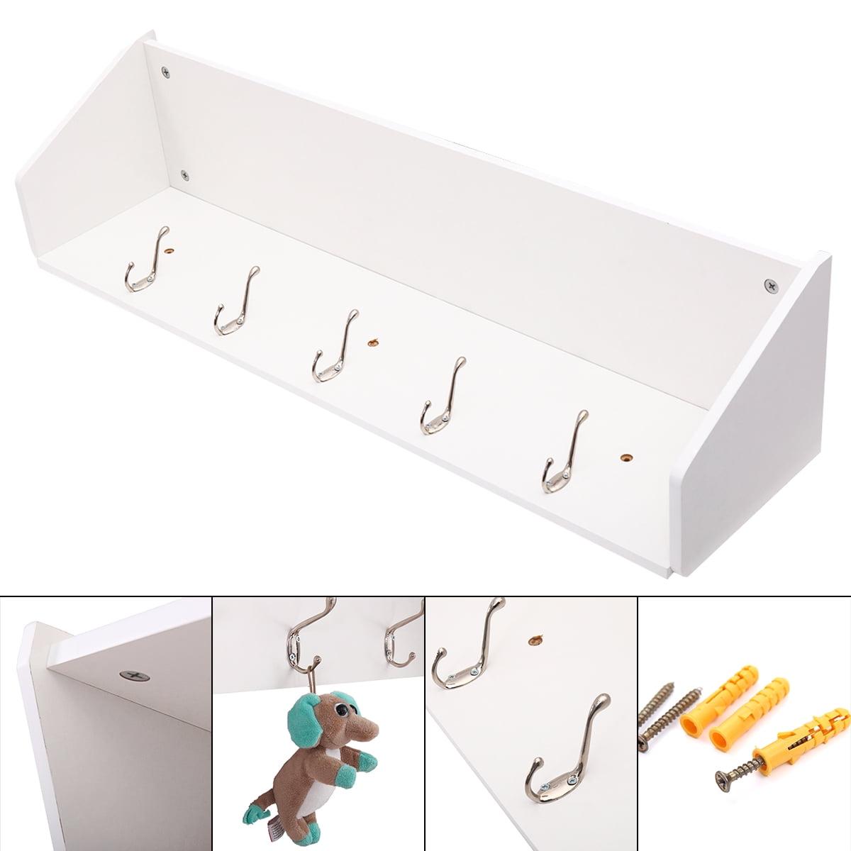 Kepooman 37" Wall Storage Shelf with Hooks, Wall Mount Shelf Rack Organizer for Living Room Hallway Entryway - White Kepooman 37" Wall Storage Shelf with Hooks, Wall Mount Shelf Rack Organizer for Living Room Hallway Entryway - White