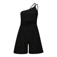 thumbnail image 7 of Wycnly Womens Jumpsuits One Shoulder Elastic Waist Spaghetti Strap Mini Jumpsuits Casual Solid Slash Neck Sleeveless Short Summer Rompers Black xl, 7 of 7