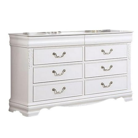 54 in. Aleci Wide Chest 6 Drawers Carved Detail Wood Dresser, White