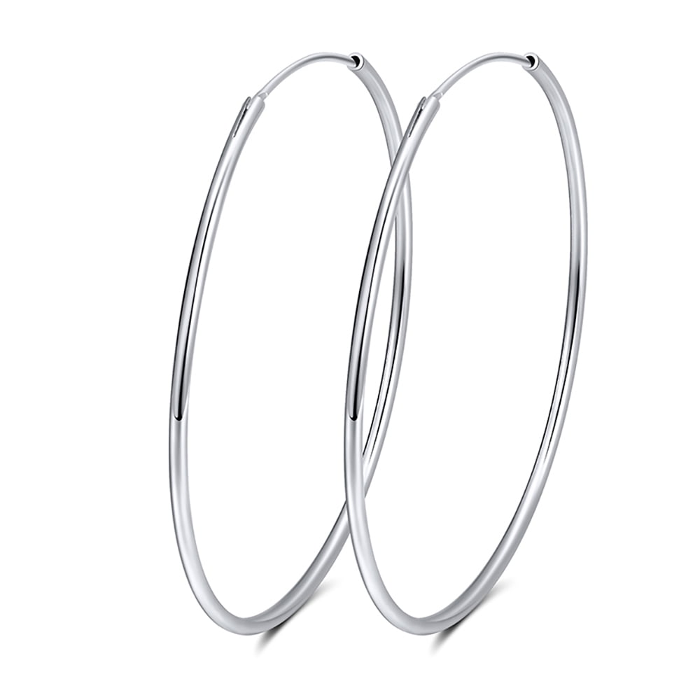 Sterling Silver Cubic Zirconia Inside Out 40mm Round Hoop Earrings 