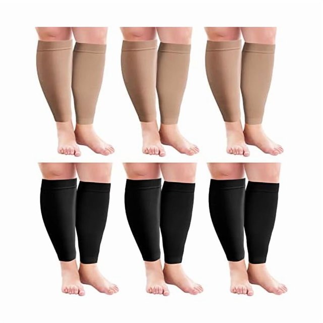 wonima11 6 Pairs 3XL Wide Plus Size Calf Compression Socks Leg Brace Socks, Calf Compression Sleeves for Runners, Shin Splint, Varicose Vein & Calf Pain Relief, Calf Compression Cuffs for Men Women