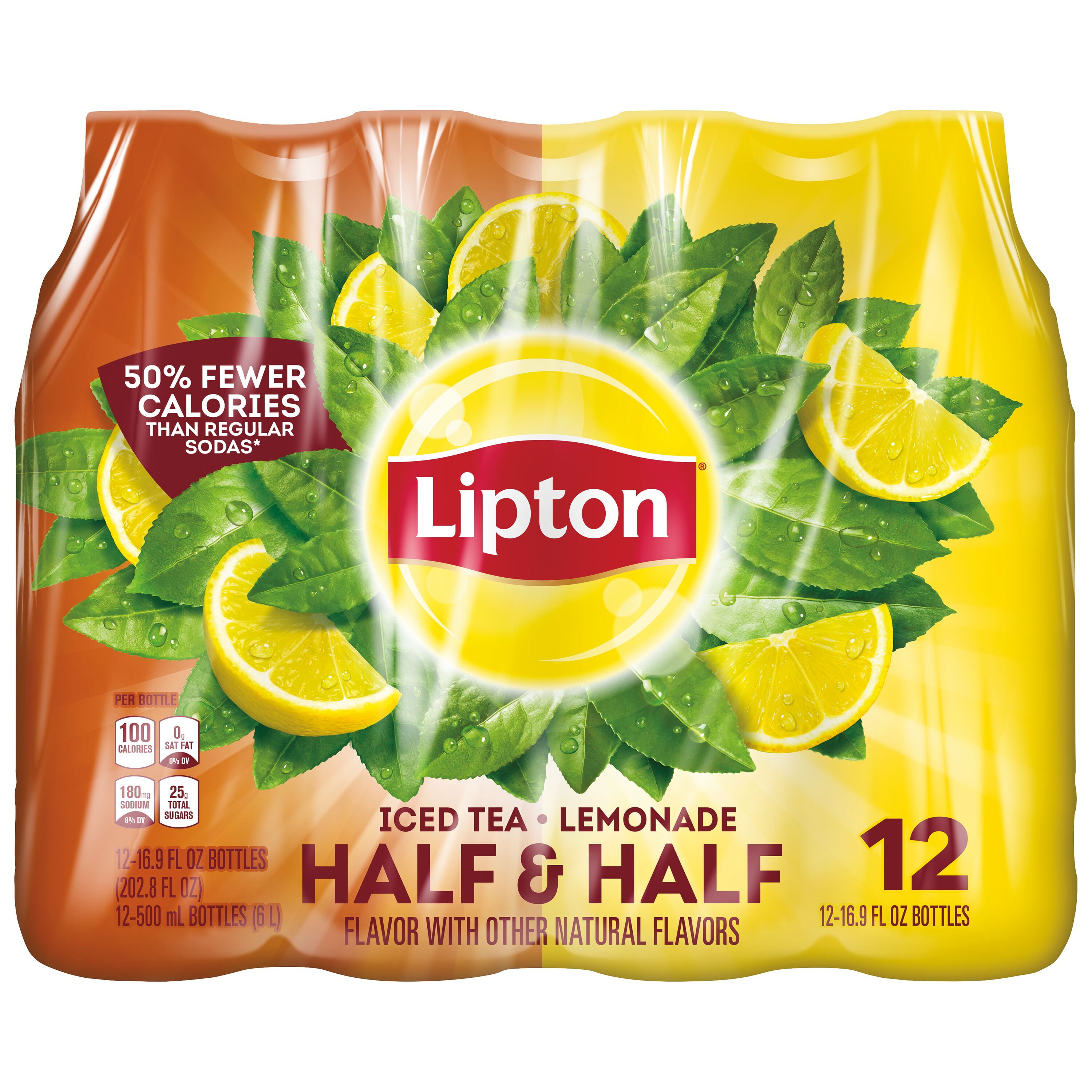 Lipton Half & Half Iced Tea and Lemonade, 16.9 oz, 12 Pack Bottles