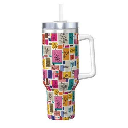

Matuu Cute Doodles for 40OZ Ice Cup with Handle Durable Thermal Cups Keep Drinks Cold and Hot Insulated Car Mug with Lid