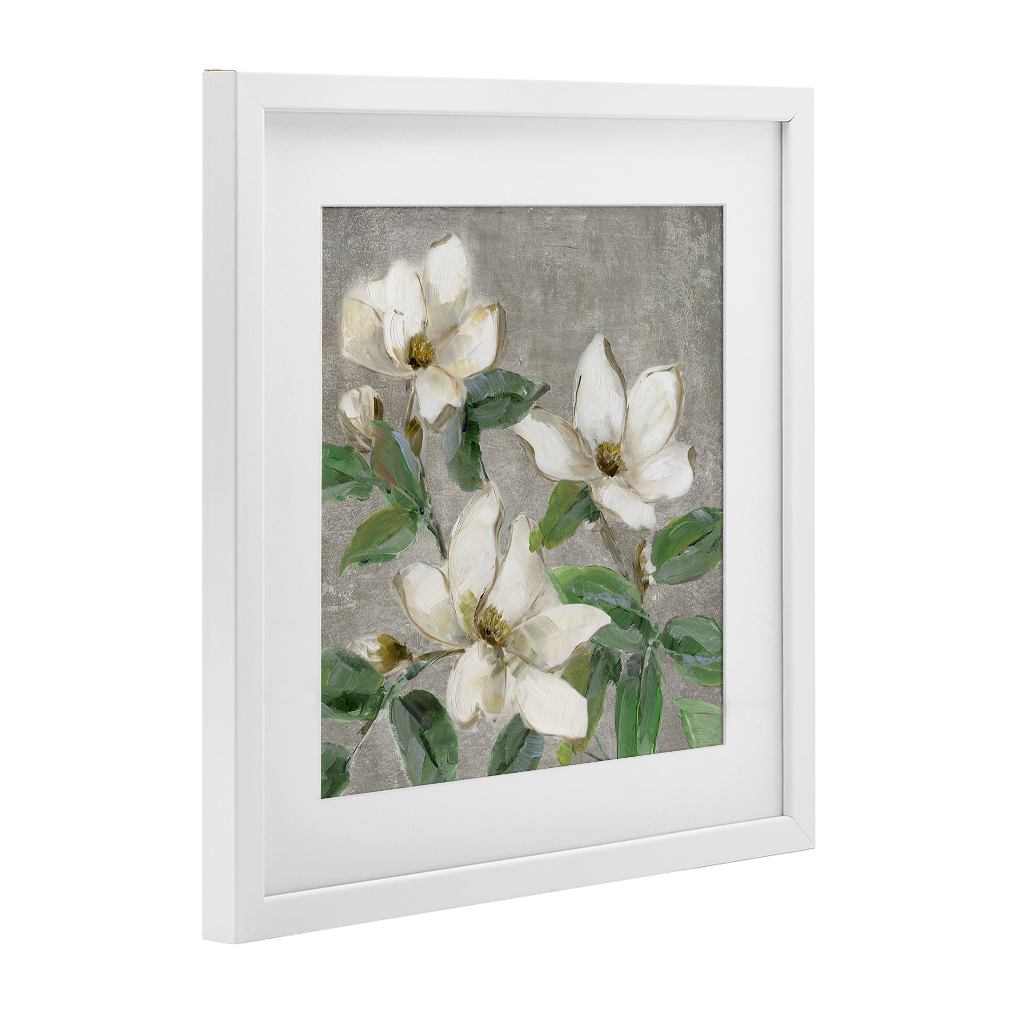 Stupell Industries Ivory Magnolias on Grey White Framed Print Under Glass, design by Sally Swatland