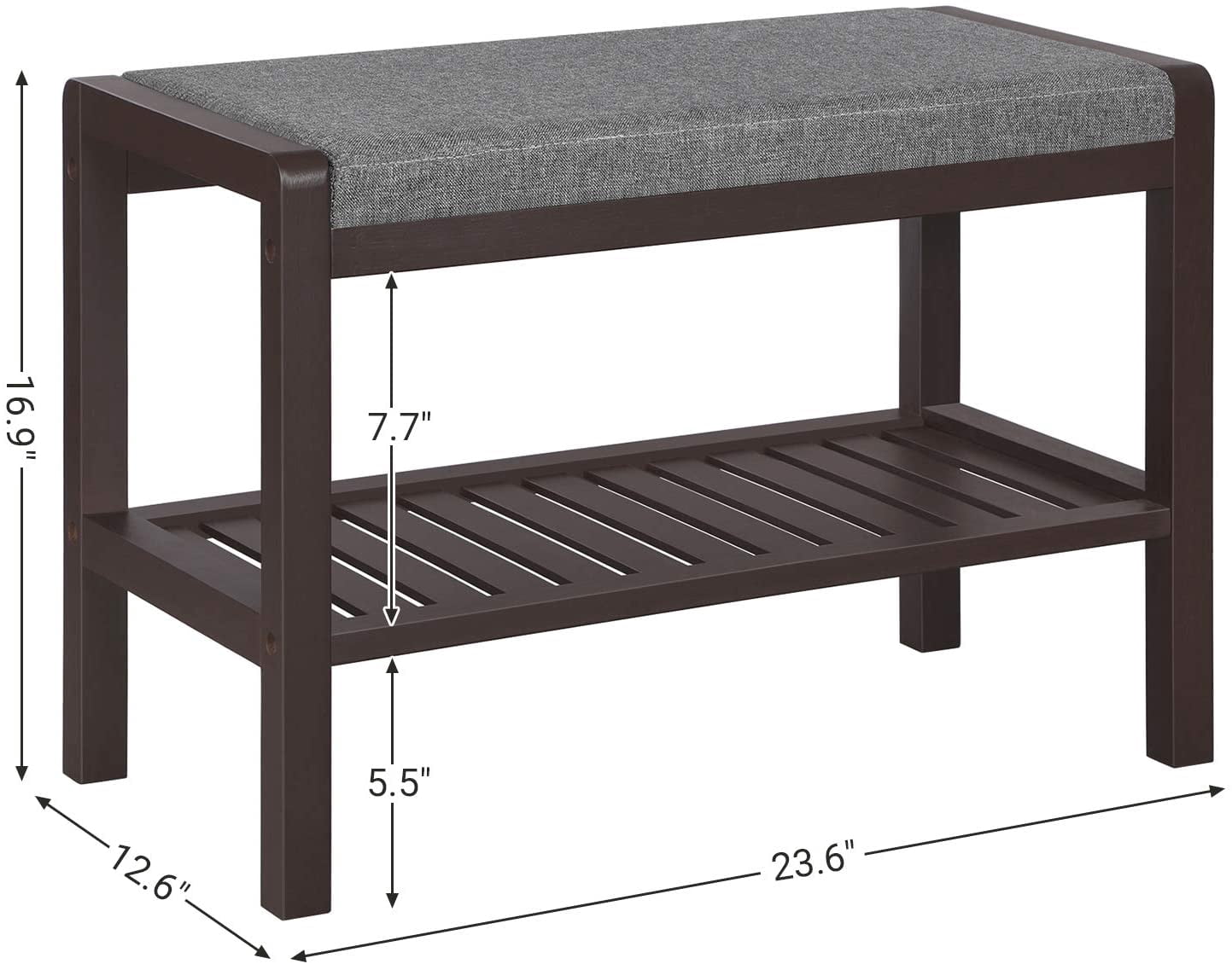 SONGMICS Bamboo Shoe Bench Rack for Entryway,Brown,Gray