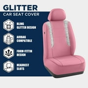 PIC AUTO Car Seat Cover - Sparkly Glitter and Pink Leather, Waterproof Front Seat Covers for Girls & Women, Airbag Compatible, Universal Fit