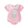 thumbnail image 2 of Baby Girl Easter Outfit Short Sleeve Bunny Embroidered Bodysuit Romper Summer Clothes 0-3 Months Old Girl Clothes, 2 of 3
