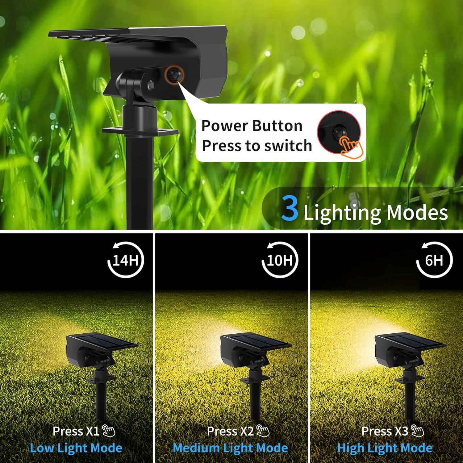 Solar Lights Outdoor, 10 pack, 3 Modes, 2-in-1 Auto On/Off, Waterproof Landscape Solar Spotlights for Yard, Garden, Wall, Pathway - Warm White