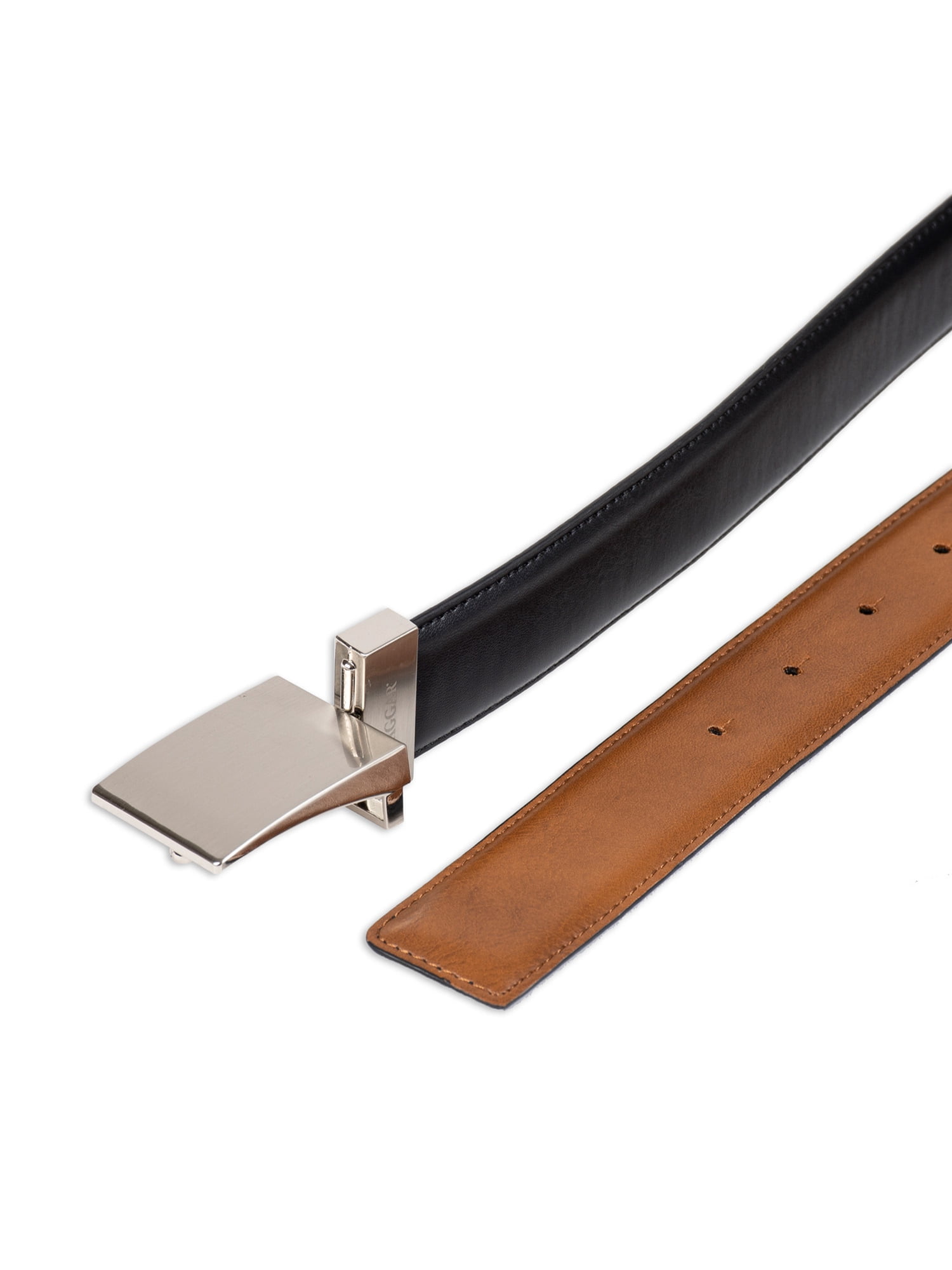 Haggar Men's Stretch Reversible Two-in-One Plaque Buckle Dress Belt
