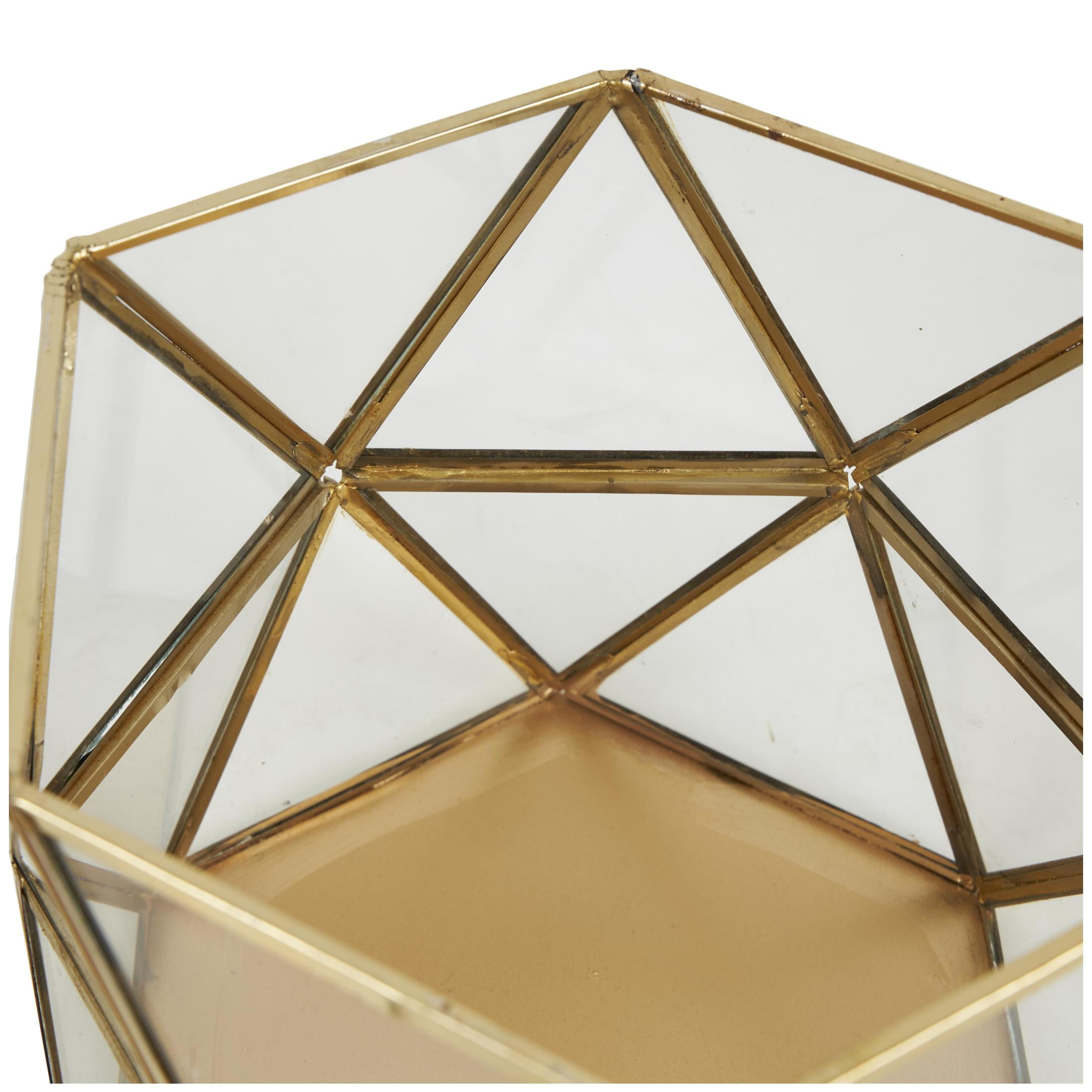 CosmoLiving by Cosmopolitan 3 Holder Gold Metal Geometric Diamond Patterned Hexagon Candle Lantern, Set of 3