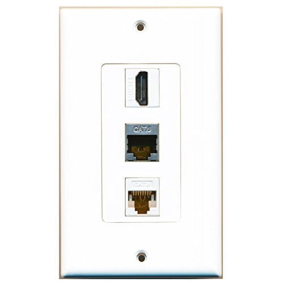 RiteAV - 1 Port HDMI and 1 Port Shielded Cat6 Ethernet and 1 Port Cat6 Ethernet White Decorative Wall Plate Decorative