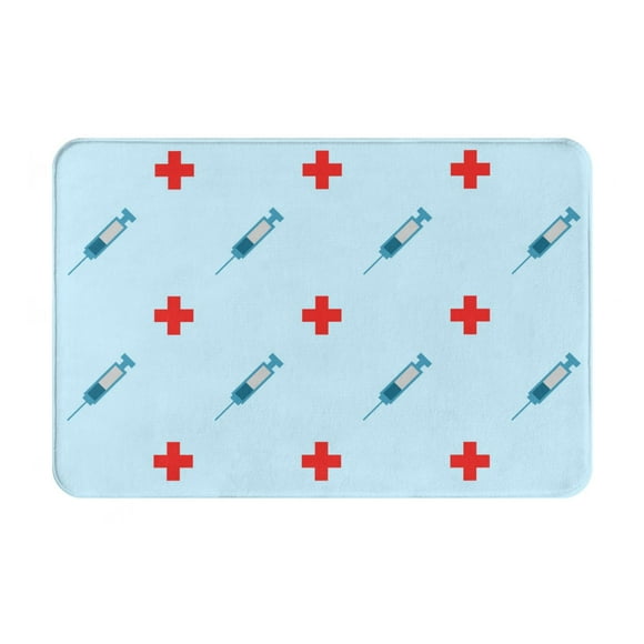 Balery Syringe And Red Cross Felpudo de franela, resistente a las manchas y a la decoloración, para uso interior y exterior, fácil de limpiar, 40 x 60 cm