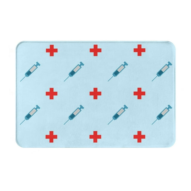 Balery Syringe And Red Cross Felpudo de franela, resistente a las manchas y a la decoloración, para uso interior y exterior, fácil de limpiar, 40 x 60 cm