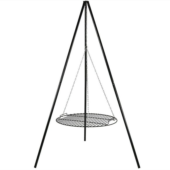 Sunnydaze Outdoor Camping or Backyard Steel Tripod Fire Pit Cooking Grilling BBQ Grate - 22" - Black