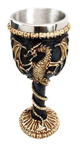 Medieval Flying Dragon Skeleton Fossil Ossuary Goblet Wine Chalice 7oz Capacity 
