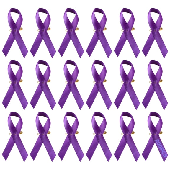 200 Pcs Purple Ribbon Pins for Cause Awareness, Bulk Lapel Pins for Charity Events, Support for Health, Anti-Violence, and Memorial Activities, with Gold Pins and Smooth Satin Finish