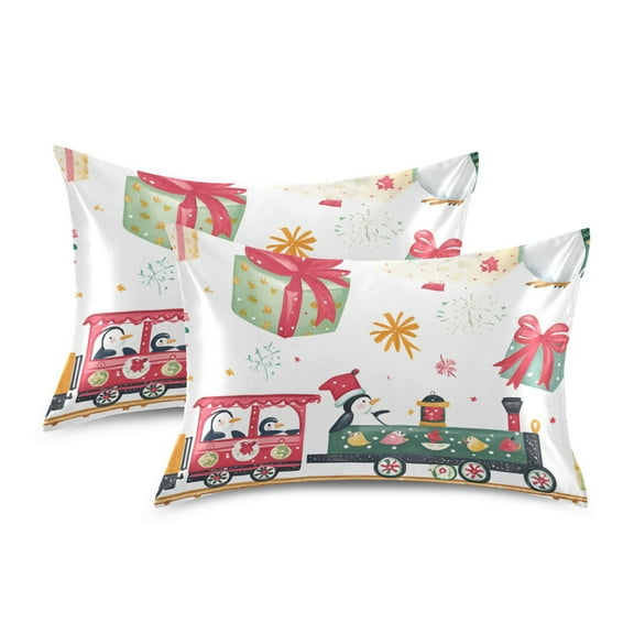 Yayeee Pillowcase Standard Size Set of 2 Satin Wrinkle Resistant Pillow Case, Christmas Penguin
