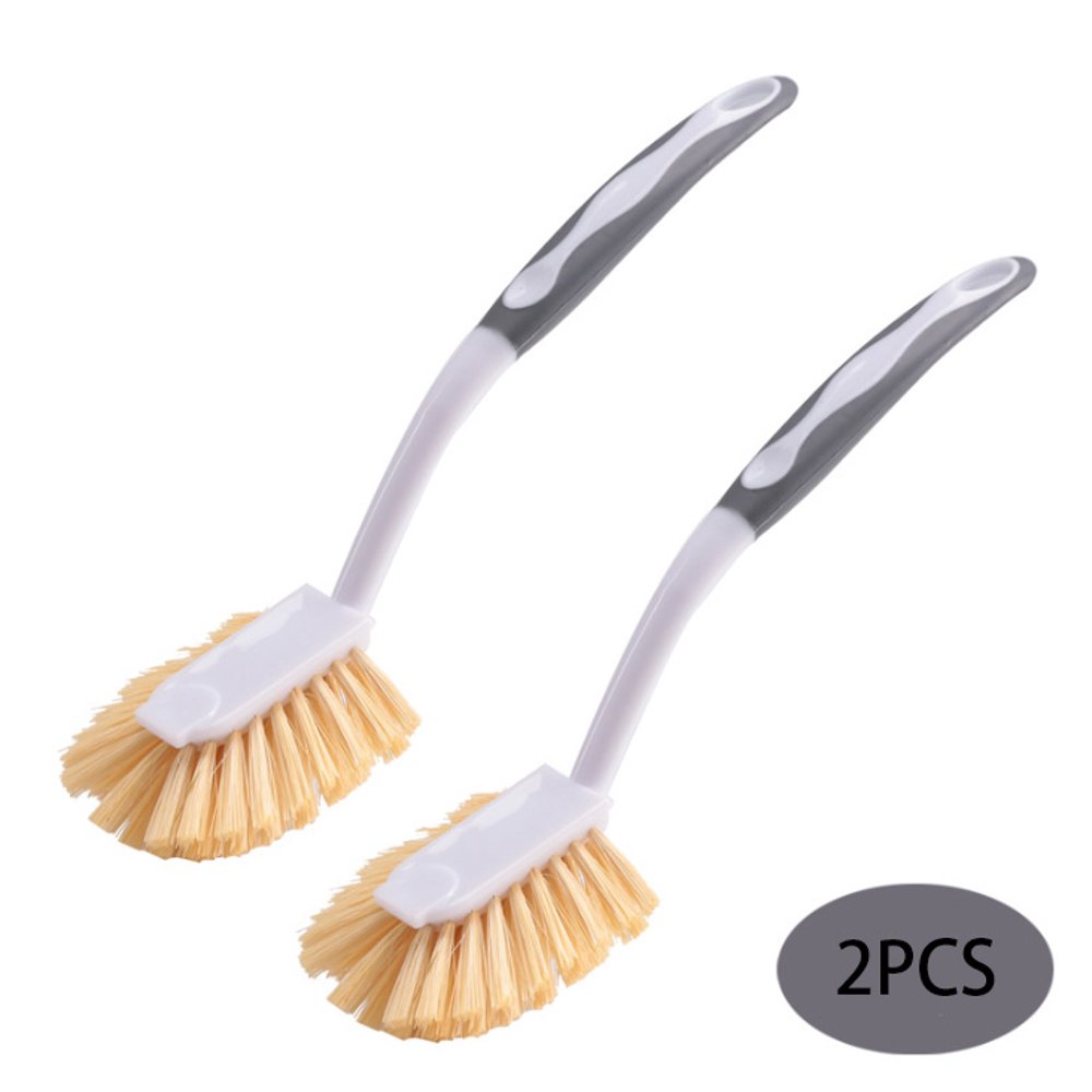 Dish Brush with Long Handle Builtin Scraper, Scrubbing Brush for Pans