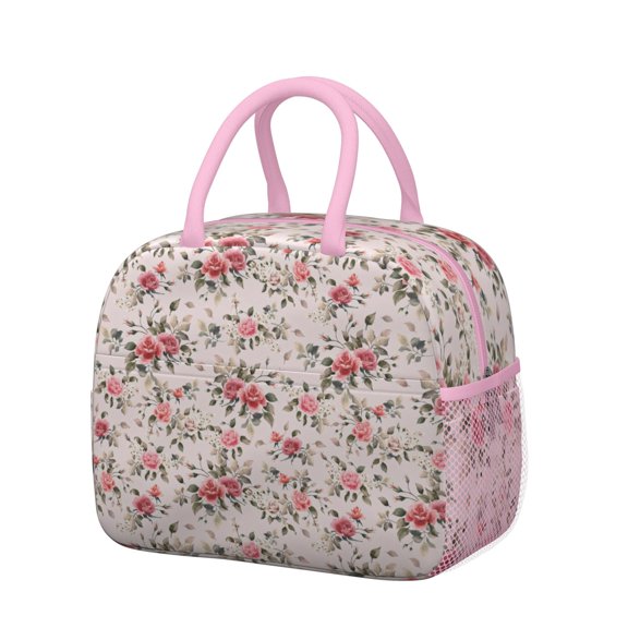 Lunch Bag Lunch Box for Women Reusable Insulated Lunch Cooler Bags,Large Capacity for Work Travel Picnic,Water-Resistant Pioneer Colorful Floral Lunch Tote Bag Gifts for Woman Mom Pink