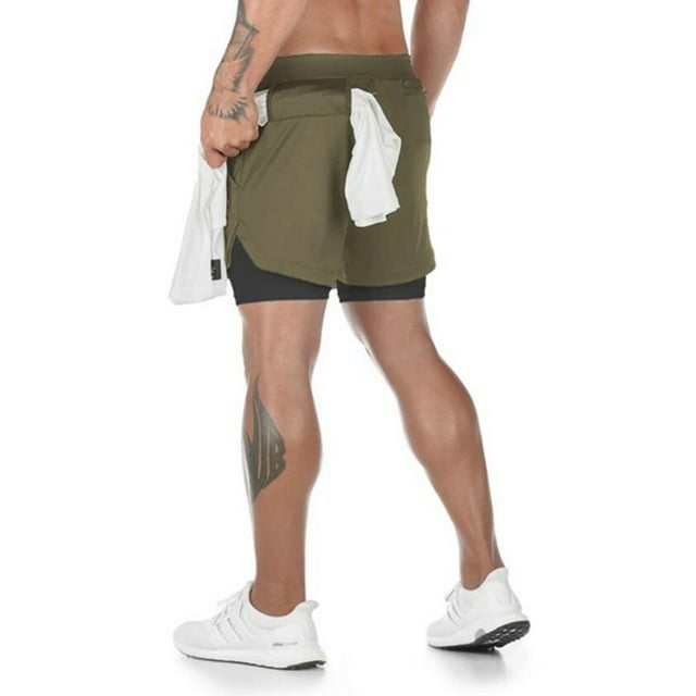 Men?s Functional Running Gym Shorts Inside Phone Storage Training Sport Short Pants