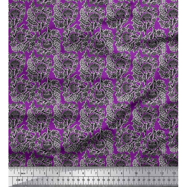 Soimoi Rayon Fabric Leaves & Floral Block Print Fabric by Yard 56 Inch Wide