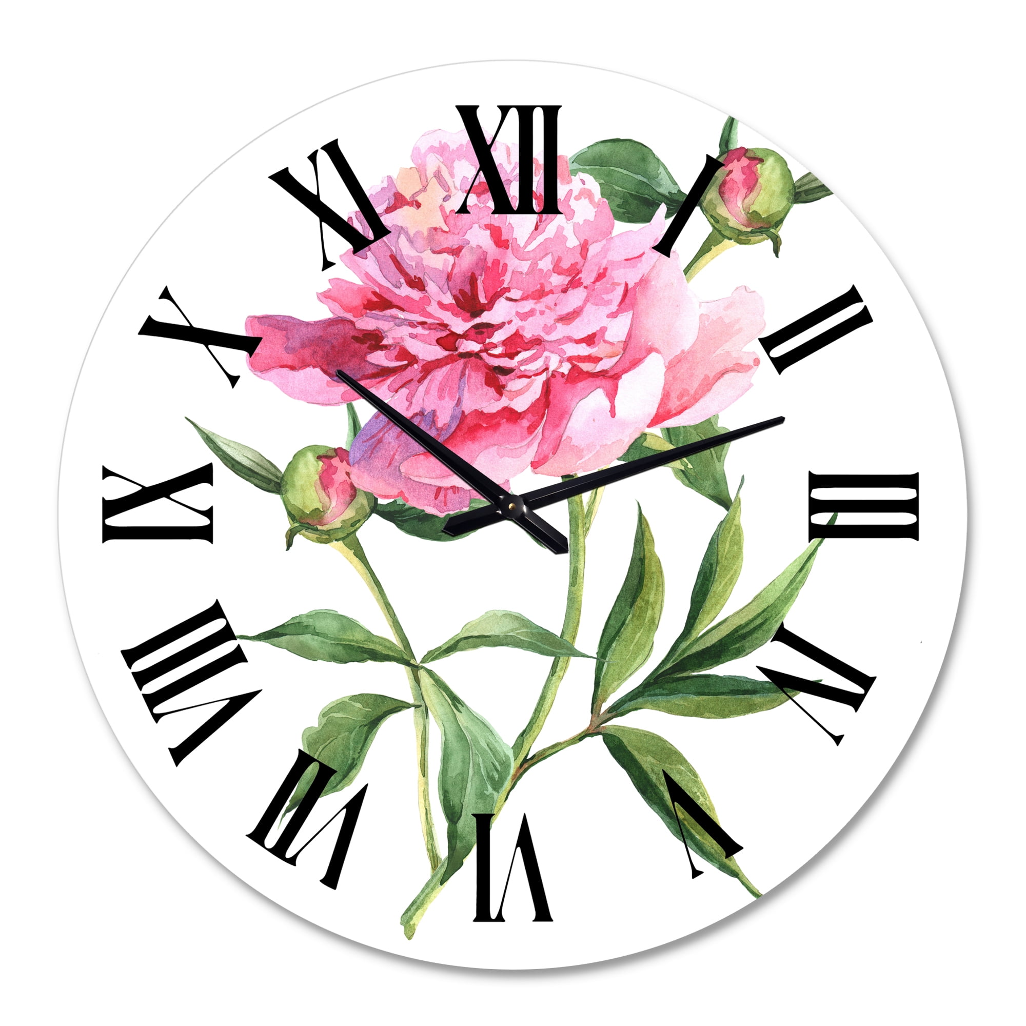Designart 'Vintage Pink Peonies' Traditional Wall Clock