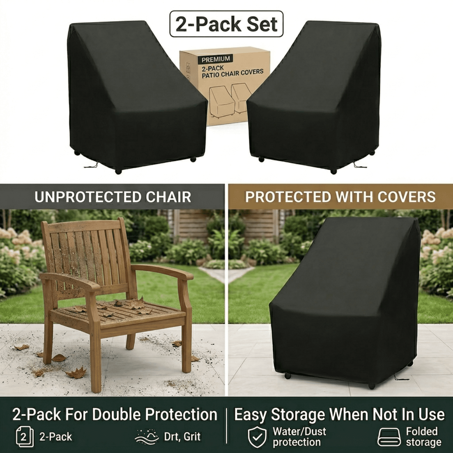 Patio Chair Covers, Waterproof Patio Furniture Covers, Heavy Duty and Waterproof Outdoor Lawn , 35"W x 35"D x 35"H