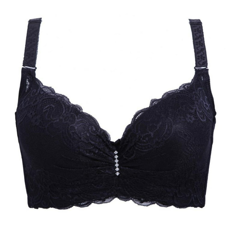 Women's Comfort Push Up Bras Plus Size Lace Underwire 3/4 Cup Sexy  Underwear Thin Section Everyday Bra 36C to 46D,Black 46/105C