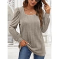 thumbnail image 3 of Tunic Shirts for Women Loose Fit Long Sleeve Shirts Square Neck Shirts Khaki S, 3 of 6