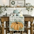 thumbnail image 6 of Smile Pumpkin Eucalyptus Leaves Thanksgiving Buffalo Plaid Fall Table Runner 13 x 48 Orange, 6 of 7