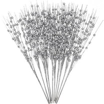 ZFSBZBS 10 Pack Silver Artificial Glitter Berry Stem Ornaments 17 Inches Picks Decorative Glitter Sticks for Vase DIY Wreath Crafts Fireplace Decor,Silver*10 Pcs